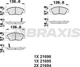 Braxis AB0170 - Гальмівні колодки, дискові гальма autozip.com.ua