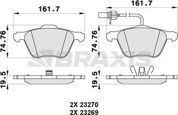 Braxis AB0289 - Гальмівні колодки, дискові гальма autozip.com.ua