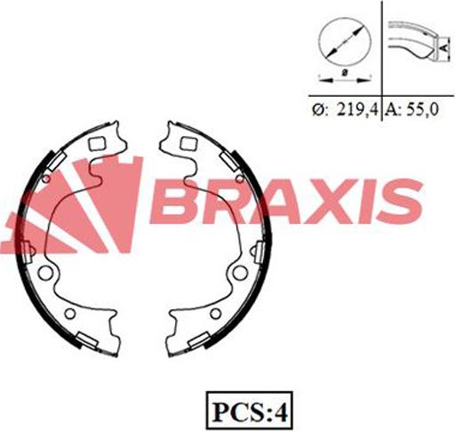 Braxis AC0094 - Комплект гальм, барабанний механізм autozip.com.ua