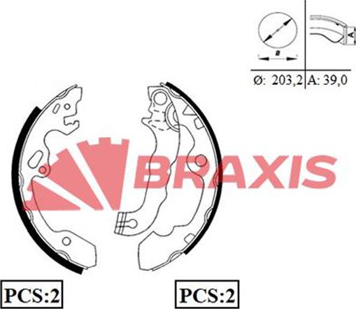 Braxis AC0044 - Комплект гальм, барабанний механізм autozip.com.ua