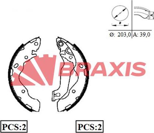 Braxis AC0058 - Комплект гальм, барабанний механізм autozip.com.ua