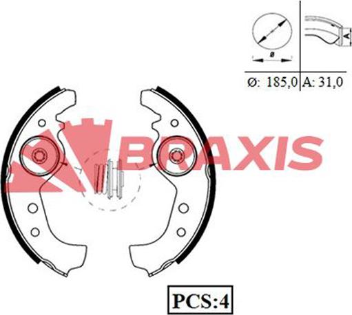 Braxis AC0005 - Комплект гальм, барабанний механізм autozip.com.ua