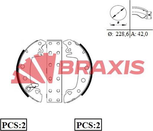 Braxis AC0002 - Комплект гальм, барабанний механізм autozip.com.ua