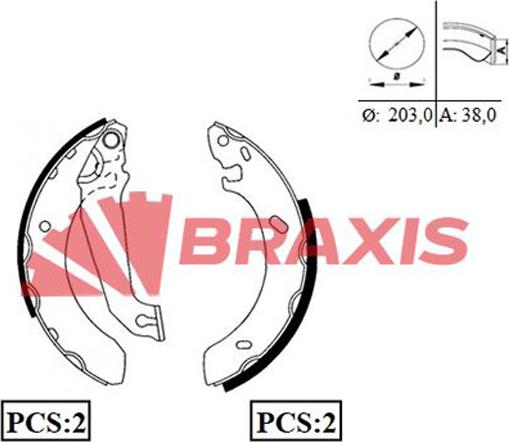 Braxis AC0019 - Комплект гальм, барабанний механізм autozip.com.ua