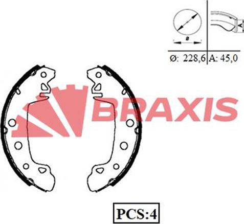 Braxis AC0018 - Комплект гальм, барабанний механізм autozip.com.ua