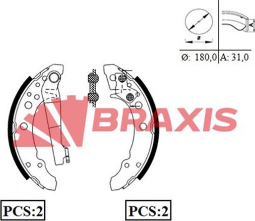 Braxis AC0033 - Комплект гальм, барабанний механізм autozip.com.ua