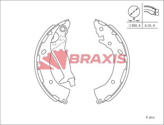 Braxis AC0144 - Комплект гальм, барабанний механізм autozip.com.ua