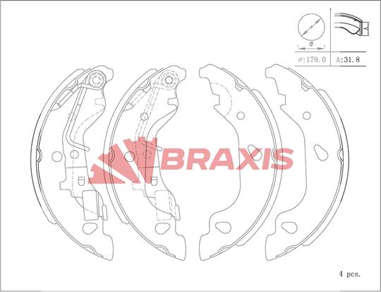 Braxis AC0107 - Комплект гальм, барабанний механізм autozip.com.ua