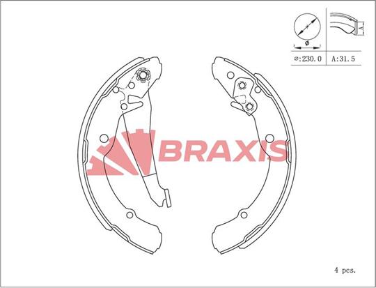 Braxis AC0116 - Комплект гальм, барабанний механізм autozip.com.ua