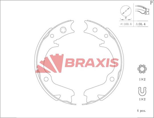 Braxis AC0202 - Комплект гальм, ручник, парковка autozip.com.ua