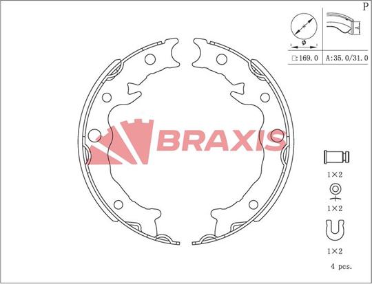 Braxis AC0220 - Комплект гальм, ручник, парковка autozip.com.ua