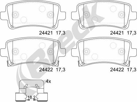 Breck 24421 00 704 10 - Гальмівні колодки, дискові гальма autozip.com.ua