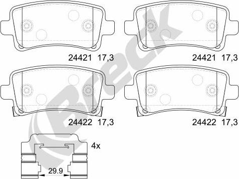 Breck 24421 00 704 20 - Гальмівні колодки, дискові гальма autozip.com.ua