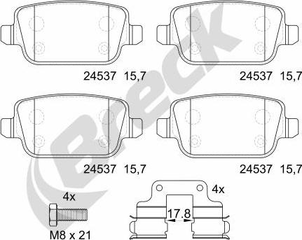 Breck 24537 00 702 10 - Гальмівні колодки, дискові гальма autozip.com.ua