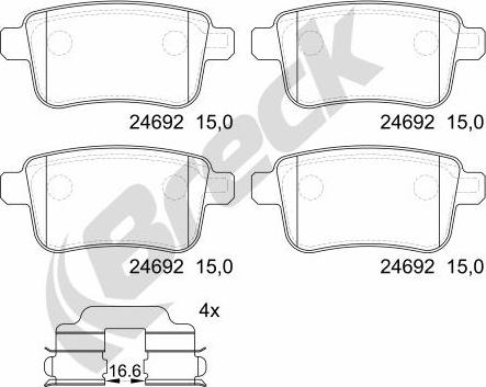 Breck 24692 00 704 00 - Гальмівні колодки, дискові гальма autozip.com.ua