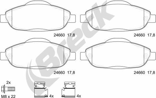 Breck 24660 00 701 00 - Гальмівні колодки, дискові гальма autozip.com.ua