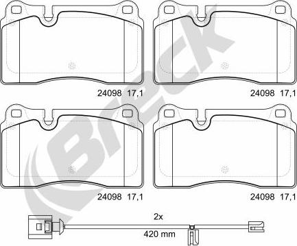 Breck 24098 00 551 00 - Гальмівні колодки, дискові гальма autozip.com.ua