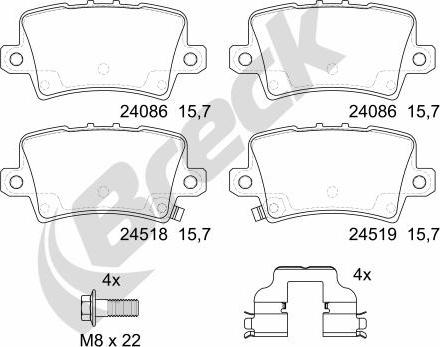 Breck 24086 00 704 10 - Гальмівні колодки, дискові гальма autozip.com.ua