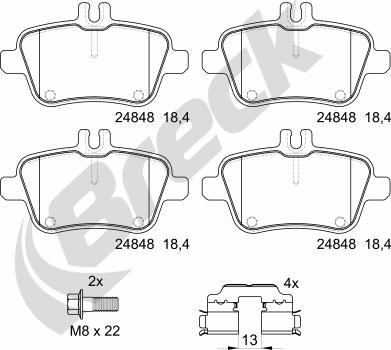 Breck 24848 00 704 00 - Гальмівні колодки, дискові гальма autozip.com.ua