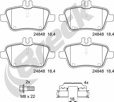 Breck 24848 00 704 10 - Гальмівні колодки, дискові гальма autozip.com.ua