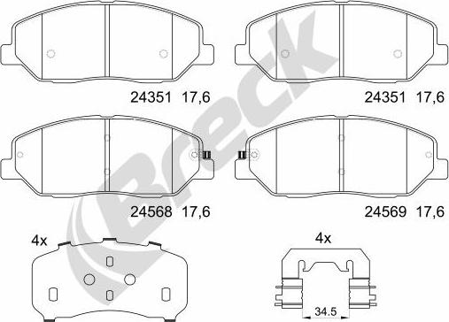 Breck 24351 00 701 00 - Гальмівні колодки, дискові гальма autozip.com.ua