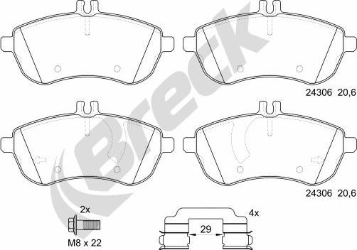 Breck 24306 00 701 10 - Гальмівні колодки, дискові гальма autozip.com.ua