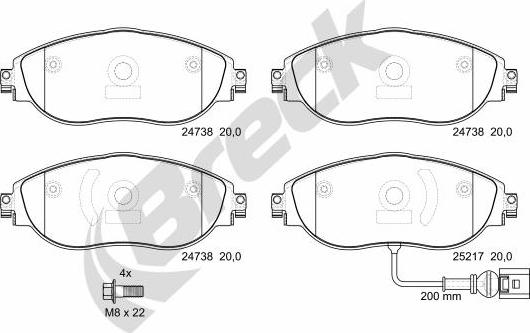 Breck 24738 00 551 00 - Гальмівні колодки, дискові гальма autozip.com.ua