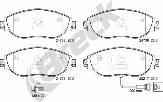 Breck 24738 00 551 10 - Гальмівні колодки, дискові гальма autozip.com.ua