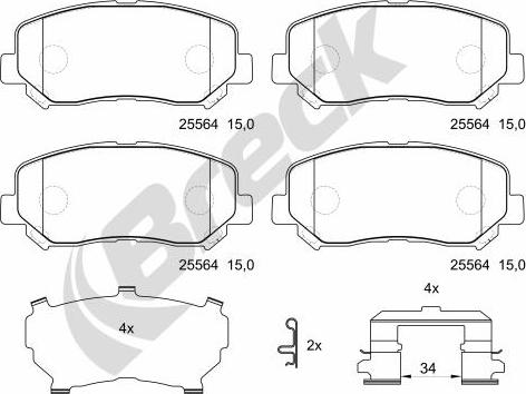 Breck 25564 00 701 10 - Гальмівні колодки, дискові гальма autozip.com.ua