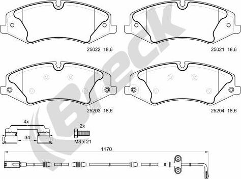 Breck 25022 00 553 00 - Гальмівні колодки, дискові гальма autozip.com.ua