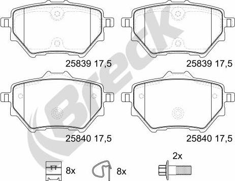 Breck 25839 00 704 00 - Гальмівні колодки, дискові гальма autozip.com.ua