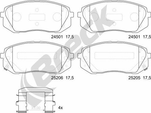 Breck 25205 00 701 00 - Гальмівні колодки, дискові гальма autozip.com.ua