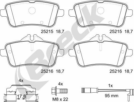 Breck 25215 00 554 10 - Гальмівні колодки, дискові гальма autozip.com.ua