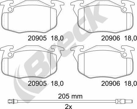 Breck 20905 00 702 10 - Гальмівні колодки, дискові гальма autozip.com.ua