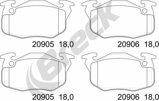 Breck 20906 00 702 00 - Гальмівні колодки, дискові гальма autozip.com.ua