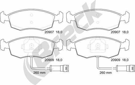 Breck 20907 00 702 10 - Гальмівні колодки, дискові гальма autozip.com.ua