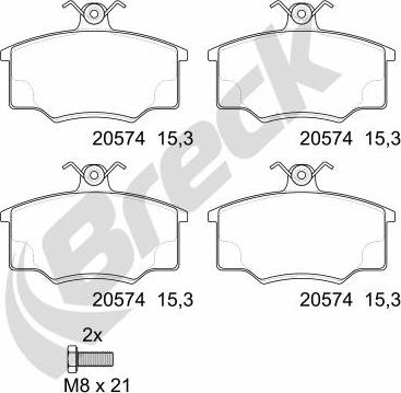 Breck 20574 00 701 00 - Гальмівні колодки, дискові гальма autozip.com.ua