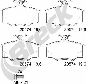 Breck 20574 10 701 00 - Гальмівні колодки, дискові гальма autozip.com.ua