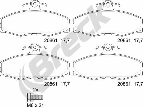 Breck 20861 00 702 00 - Гальмівні колодки, дискові гальма autozip.com.ua