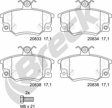 Breck 20833 00 701 10 - Гальмівні колодки, дискові гальма autozip.com.ua