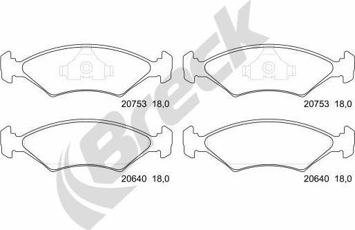 Breck 20753 00 701 00 - Гальмівні колодки, дискові гальма autozip.com.ua