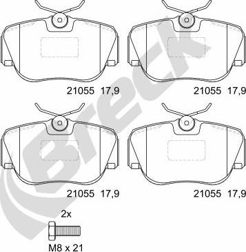 Breck 21055 00 701 00 - Гальмівні колодки, дискові гальма autozip.com.ua