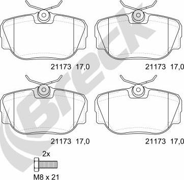 Breck 21173 00 701 00 - Гальмівні колодки, дискові гальма autozip.com.ua