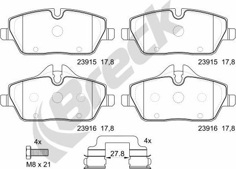 Breck 23915 00 701 00 - Гальмівні колодки, дискові гальма autozip.com.ua