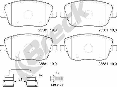 Breck 23581 00 702 00 - Гальмівні колодки, дискові гальма autozip.com.ua