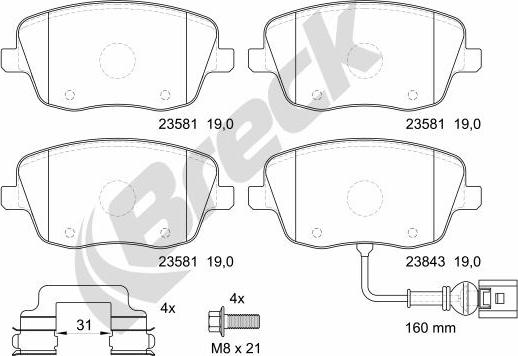 Breck 23581 00 702 10 - Гальмівні колодки, дискові гальма autozip.com.ua