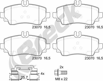 Breck 23070 00 701 20 - Гальмівні колодки, дискові гальма autozip.com.ua