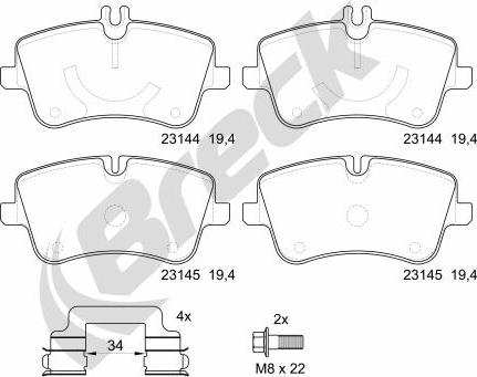 Breck 23144 00 701 30 - Гальмівні колодки, дискові гальма autozip.com.ua