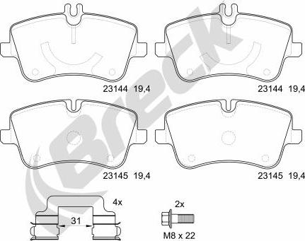 Breck 23144 00 701 20 - Гальмівні колодки, дискові гальма autozip.com.ua