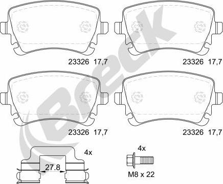 Breck 23326 00 702 00 - Гальмівні колодки, дискові гальма autozip.com.ua